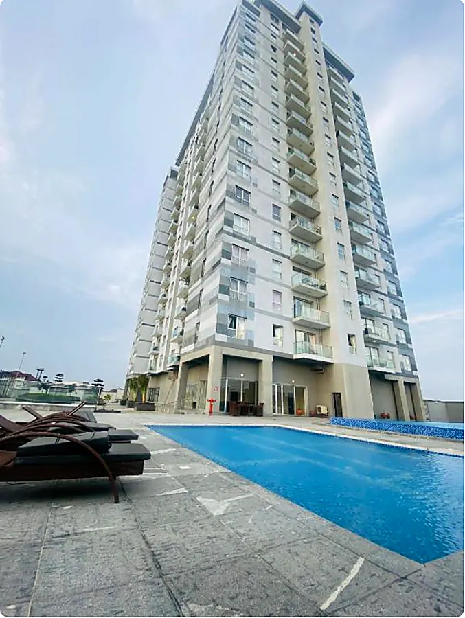 Pool deck beneath the tower